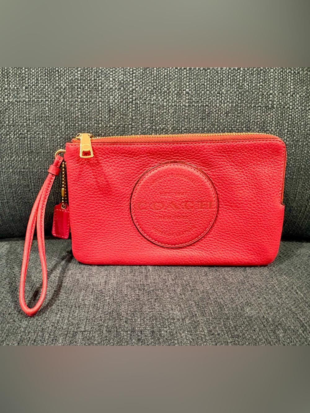Coach Red Pebbled Leather Double Zip Wristlet Clutch 2 Hang Tags EUC
